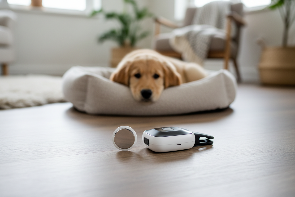 Apple AirTag vs Tractive GPS pet tracker — original hero illustration