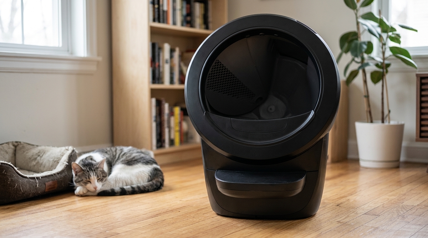 Litter-Robot 4 automatic self-cleaning litter box (large cat) — original hero illustration