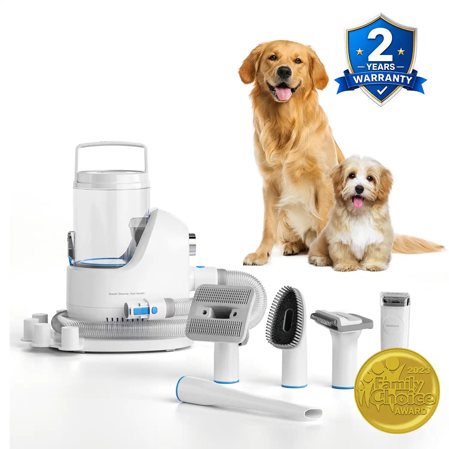 Neakasa P2 Pro dog grooming vacuum kit with deshedding rake attachment