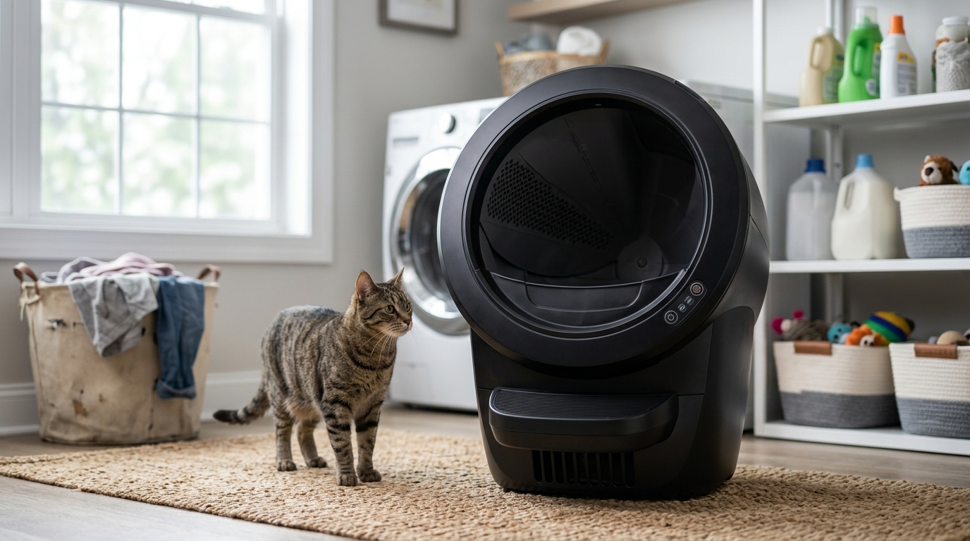 Litter-Robot 5 self-cleaning litter box for multiple cats — original hero illustration