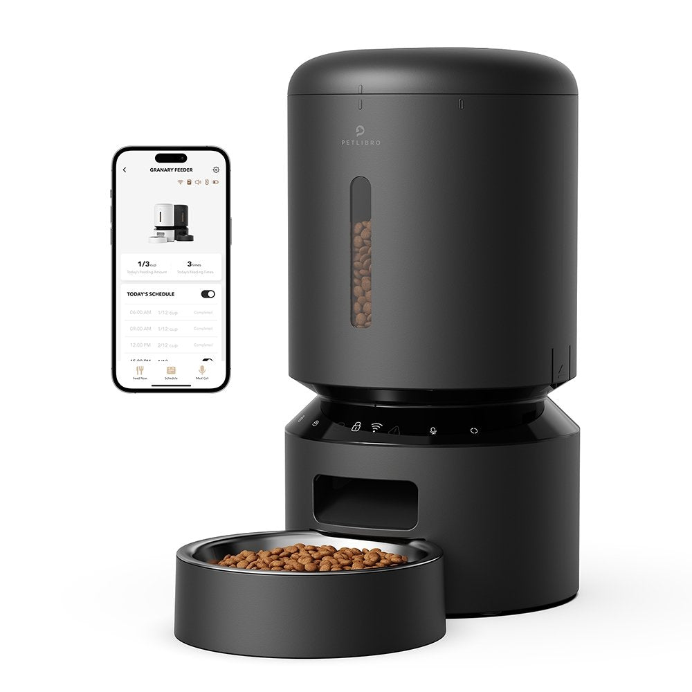 PETLIBRO Automatic Cat Feeder, 5G WiFi Automatic Dog Food Dispenser with Freshness Preservation, 5L Timed Pet Feeder with Low Food Sensor, Up to 10 Meals Per Day, Granary Black